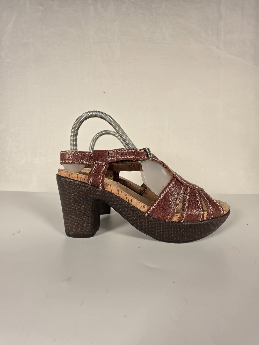 Naturalizer Danbury Coffee Bean Brown Leather Wedge Sandals with Stitched Straps